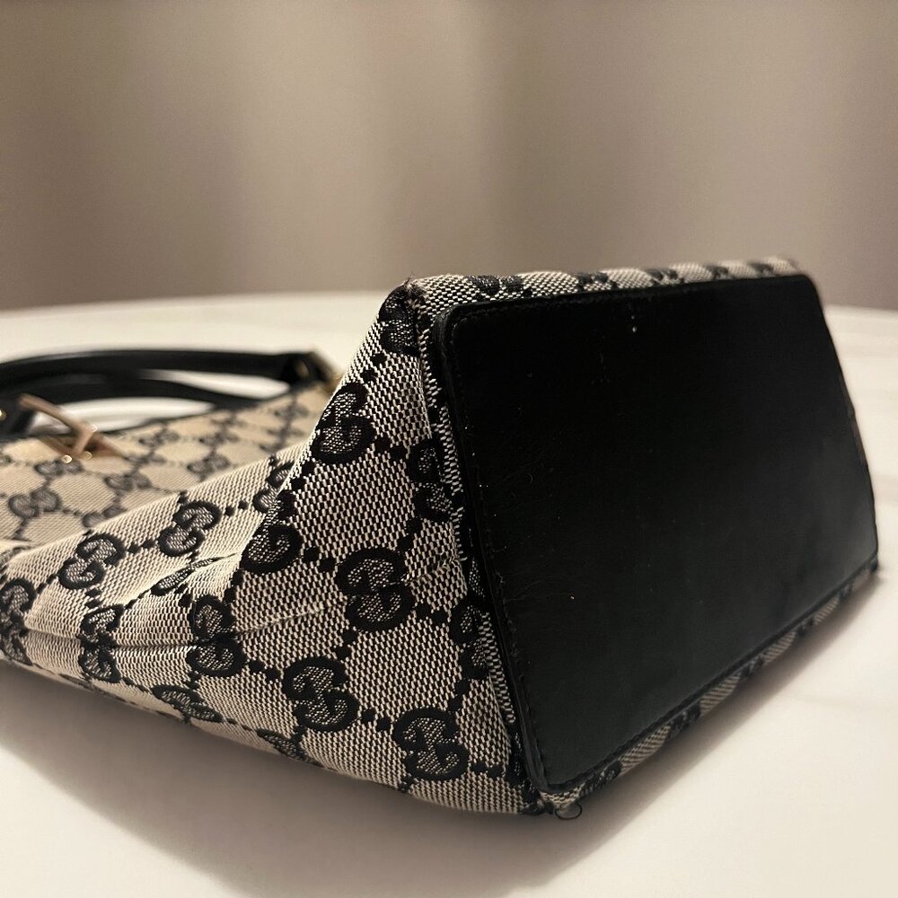 Authentic Gucci Black and Brown GG Canvas Tote with Black Leather Handles - Picture 10 of 16